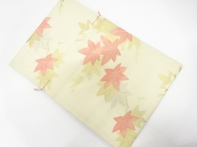 JAPANESE NAGOYA OBI FOR SUMMER / UNUSED / WOVEN MAPLE LEAVES